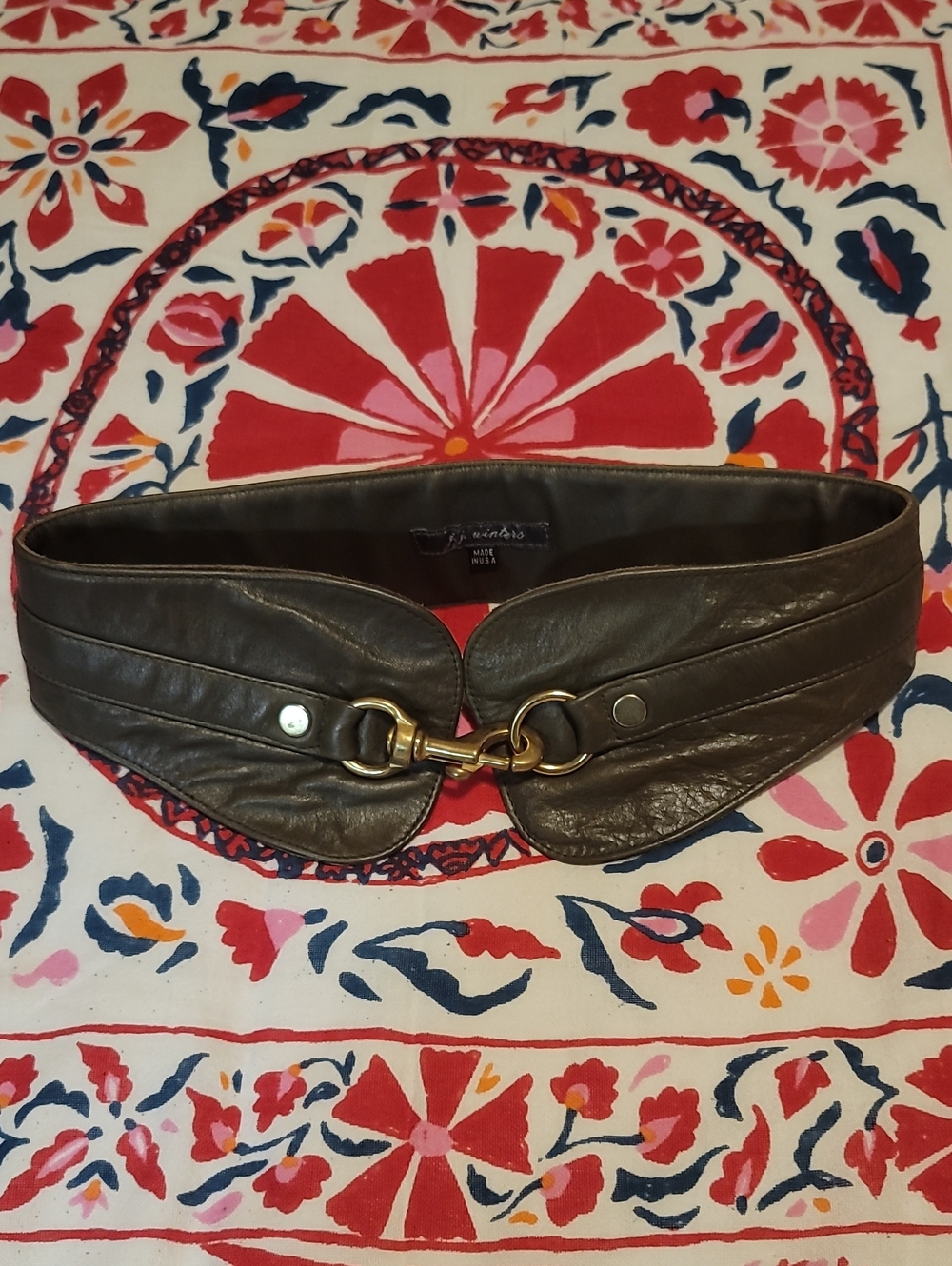 Women’s Olive Green Leather Belt with Gold Hardware